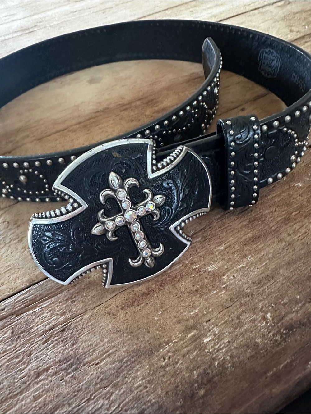 Tony Lama Black Leather Belt with Silver Buckle